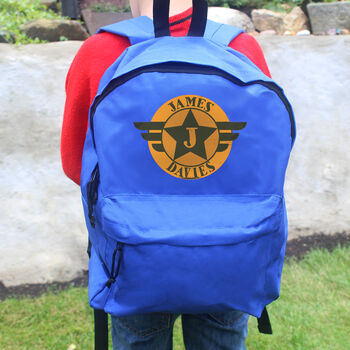 Personalised Initial Badge Blue Backpack, 3 of 5