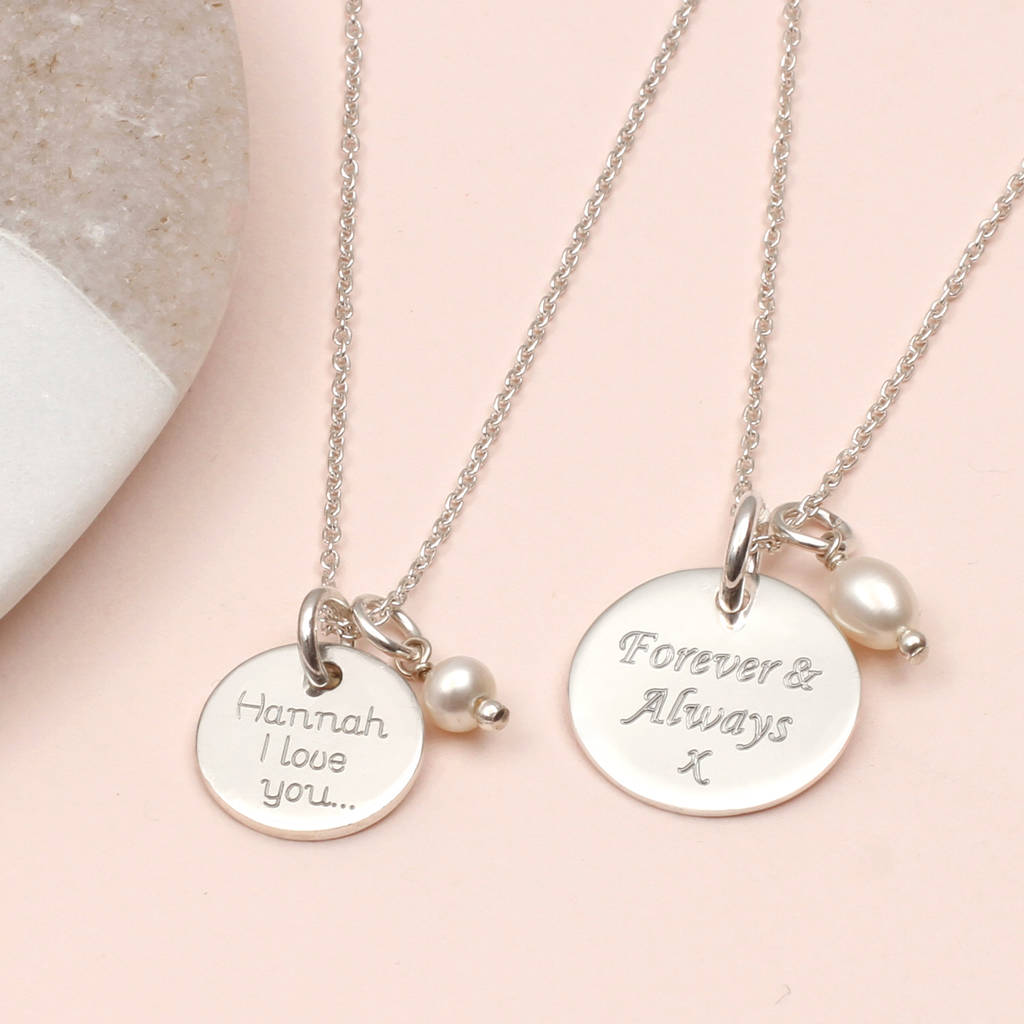 Personalised Sterling Silver Disc And Pearl Necklace, 1 of 10