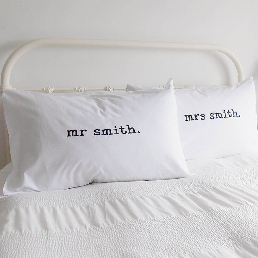 mr and mrs personalised pillow case set by ellie ellie