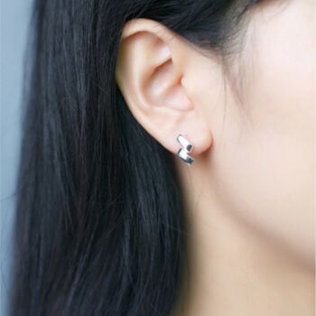 Sterling Silver Simple Bar Twist Stud Earrings, 2 of 5