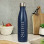 Personalised Name Football Navy Blue Metal Insulated Drinks Bottle, thumbnail 2 of 5