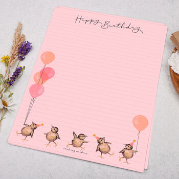 A4 Pink Letter Writing Paper With Happy Birthday Chicks, 3 of 4