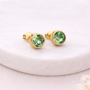 Gold Plated Sterling Silver August Peridot Birthstone Stud Earrings – 7mm, 3 of 9