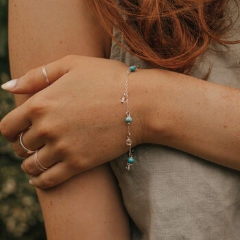 925 Sterling Silver Turquoise And Clear Quartz Bracelet, 3 of 6