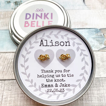 Personalised Wedding Knot Earrings In Gift Tin, 4 of 11
