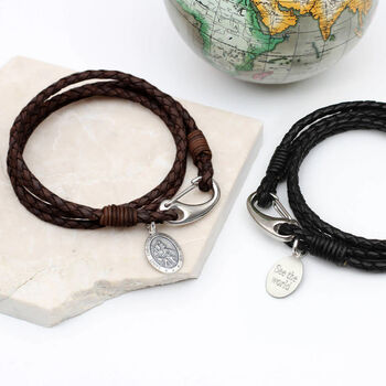 Personalised Leather And Silver St Christopher Bracelet, 2 of 8