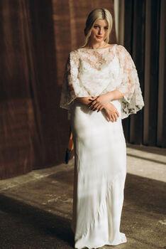 Floral Lace Cape Beaded Wedding Dress Cover Up, 8 of 12
