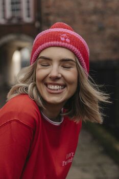 Embroidered Cherry Striped Beanie Hat, 5 of 5