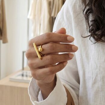 Ball Bar Ring Gold Non Tarnish Waterproof, 2 of 8