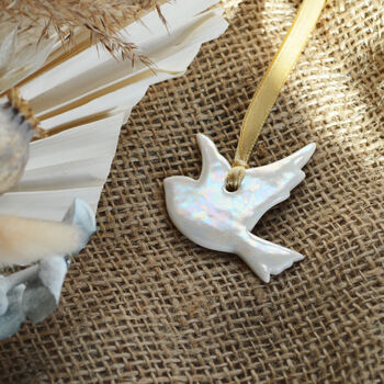 Mini Dove Hanging Decoration With A Subtle Pearl Finish, 3 of 8