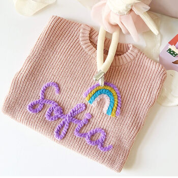 Personalised Kids Name Rainbow Knit Jumper Hand Felted, 3 of 4