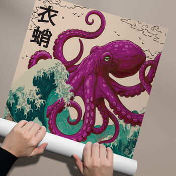 Octopus Wave Art Print | Japanese Ukiyo E Style Wall Decor, 6 of 6