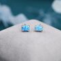 Blue Opal Oval Stud Earrings In Sterling Silver, thumbnail 1 of 12