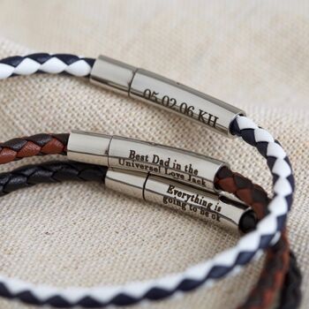 Men's Personalised Slim Woven Leather Bracelet, 4 of 11