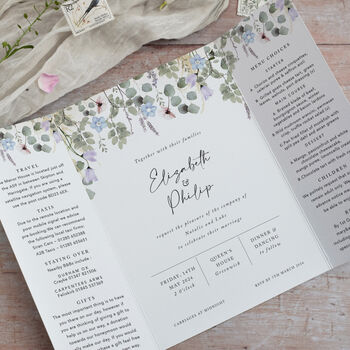 Periwinkle Foliage Gatedfold Wedding Invitation, 2 of 6