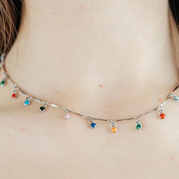 Gold Plated Rainbow Dangly Choker Dainty Necklace, 2 of 8