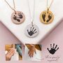 Sterling Silver Footprint Disc Necklace, thumbnail 2 of 6