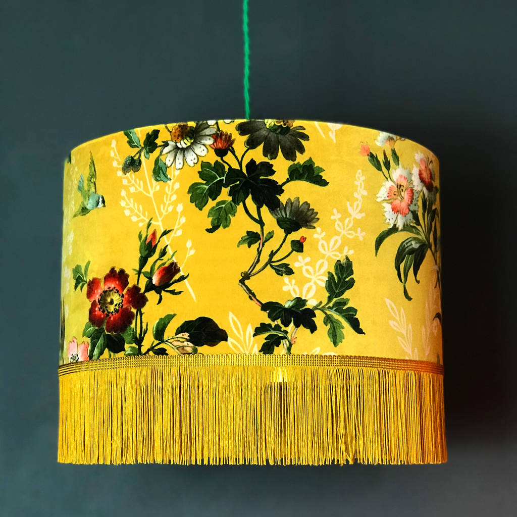 Flora X Fauna Floral Velvet Lampshades In Mustard By Love Flora X Fauna Floral Velvet Lampshades In Mustard By Love