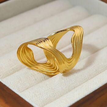 Textured Wave Adjustable Ring Open Statement Band, 5 of 6