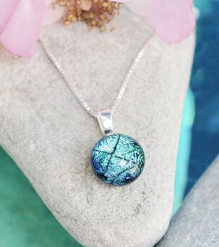 Multicoloured Turquoise To Sapphire Blue Glass Pendant, 6 of 12