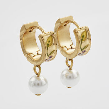Blackberry Bramble Pearl Drop Gold Huggie Earrings, 5 of 8