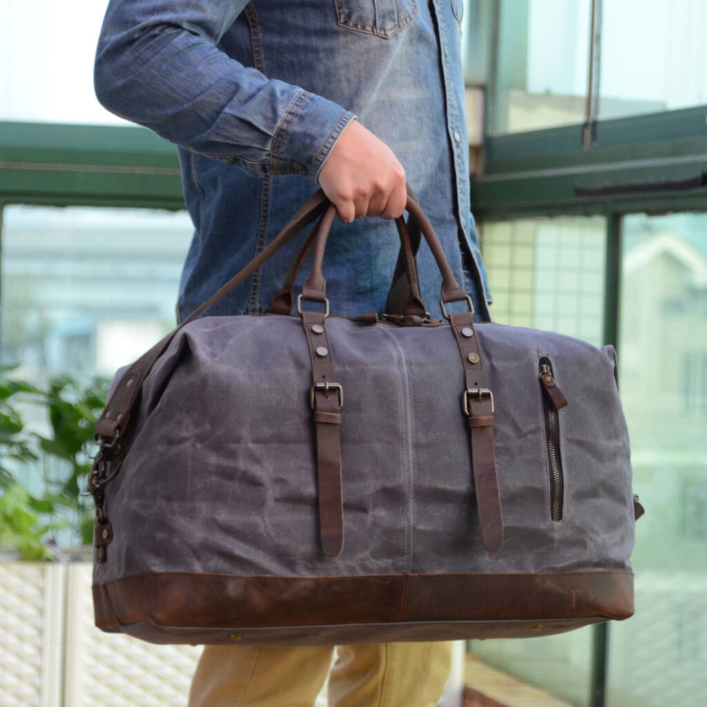 Zip Detail Waxed Canvas And Leather Holdall By Eazo ...