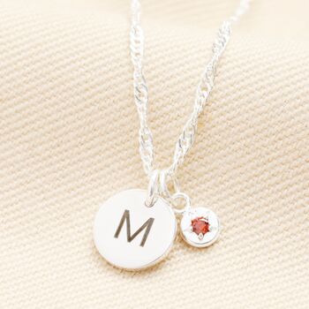 Personalised Sterling Silver Initial Disc And Family Birthstone Charm Necklace, 2 of 3