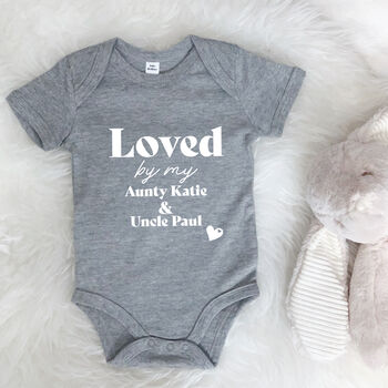 Loved By Auntie And Uncle Personalised Babygrow, 5 of 9