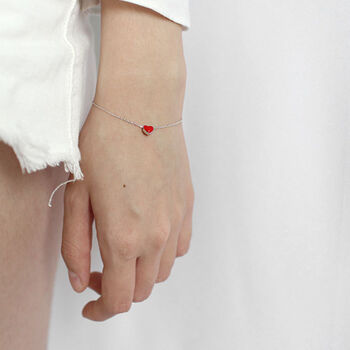 Sterling Silver Red Heart Charm Bracelet, 2 of 4
