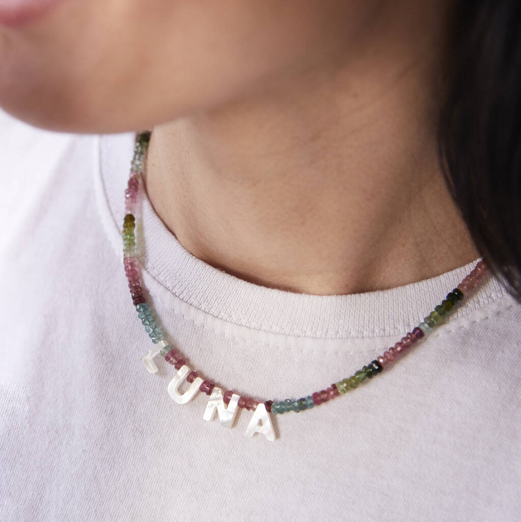 Mother Of Pearl And Tourmaline Word Necklace, 1 of 5