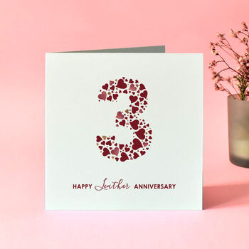 Love Hearts Leather 3rd Anniversary Card, 2 of 4