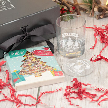Christmas Spirit Tumbler Glass With Chocolate Tree And Decoration Gift Boxed Set, 3 of 7