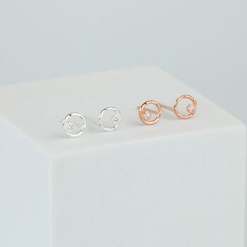 Sterling Silver Crystal Circle Stud Earrings, 2 of 5
