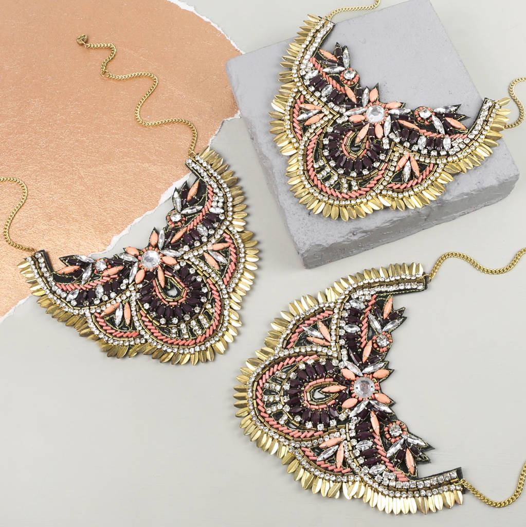 beaded fabric collar necklace by lisa angel