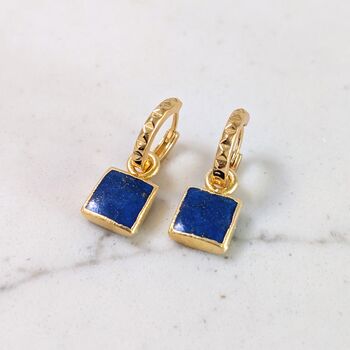 The Square Lapis Lazuli Earrings, Gold Plated, 5 of 7