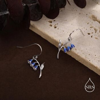 Sterling Silver Bluebell Flower Drop Dangle Earrings With Enamel, 4 of 11