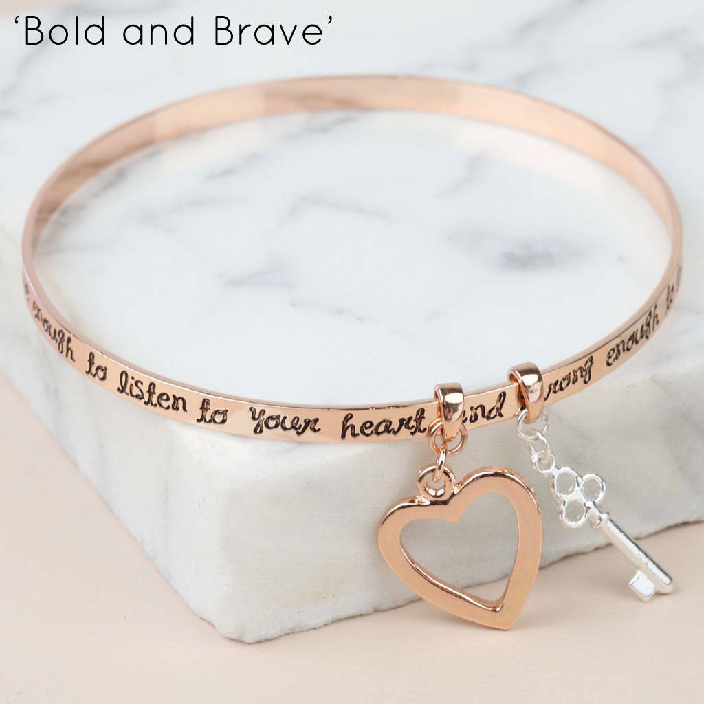 Rose Gold Meaningful Quote Bangle By Lisa Angel