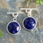 Round Lapis Lazuli Chain Cufflinks In Sterling Silver, thumbnail 2 of 4