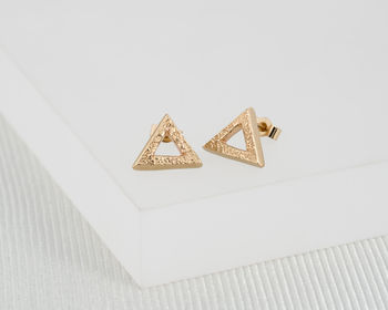 Geometric Triangle Solid Gold Studs, 3 of 6