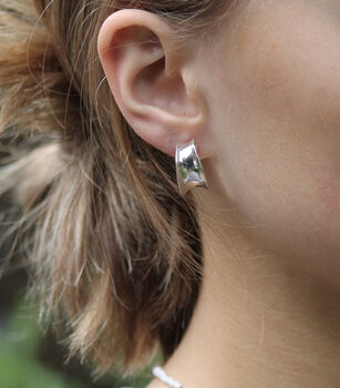 Sterling Silver Molten Hoop Earrings, 3 of 4