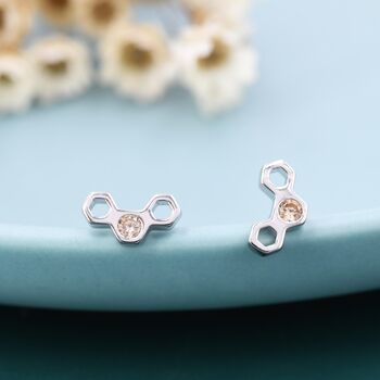 Sterling Silver Tiny Honeycomb Stud Earrings, 6 of 11