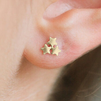 Gold Plated Sterling Silver Galaxy Star Stud Earrings, 2 of 2