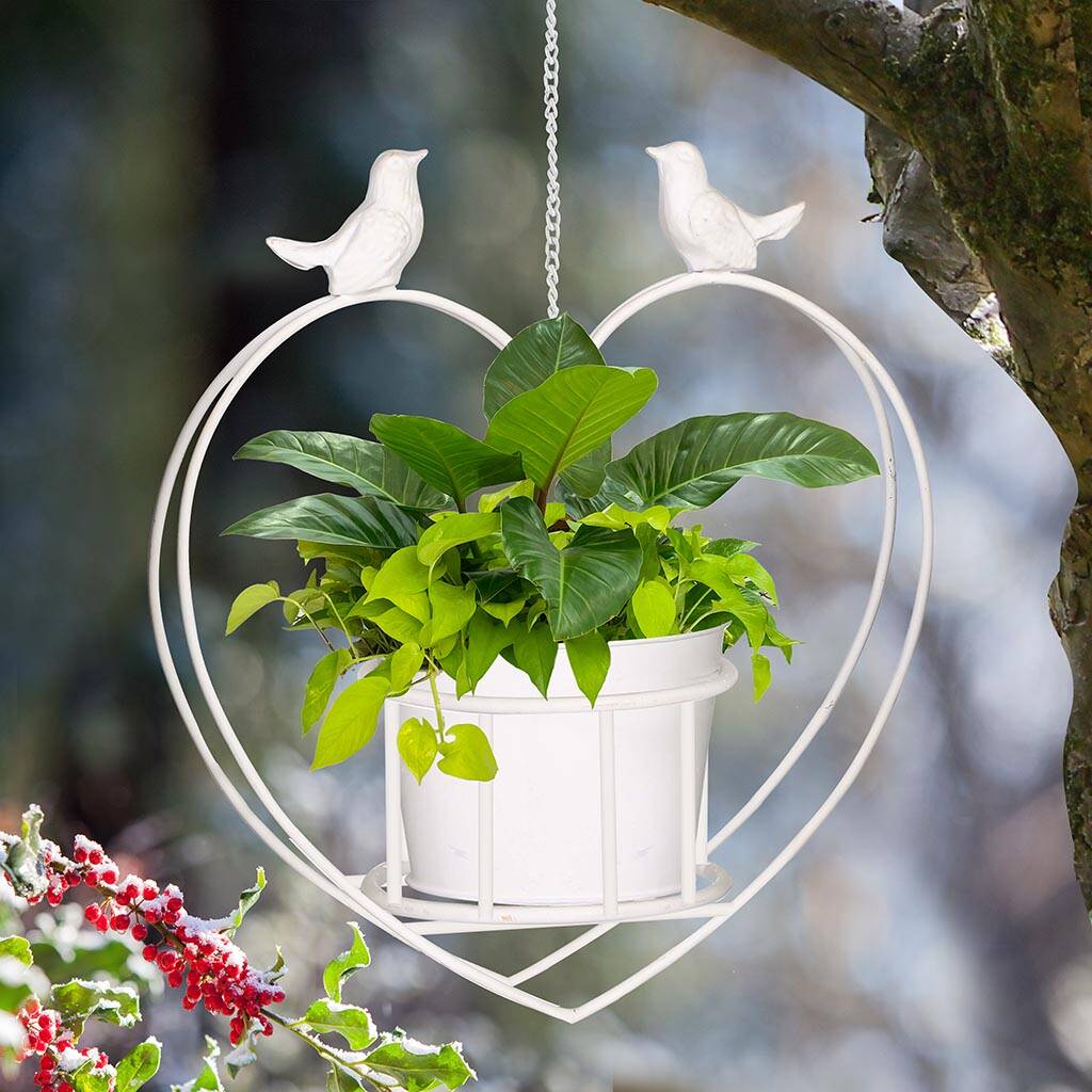 Contemporary Hanging Heart Planter With Birds, 1 of 6