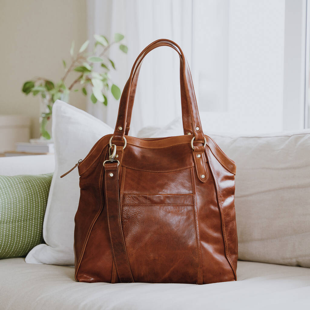 Large Leather Slip Pocket Shopper Tote, Tan By The Leather Store ...