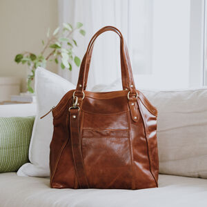 Large Leather Slip Pocket Shopper Tote, Tan By The Leather Store