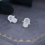 Sterling Silver Blue Opal Hamsa Hand Stud Earrings, thumbnail 1 of 11
