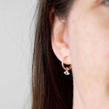 Small Gold Hoops With Sapphire Drops, 4 of 4