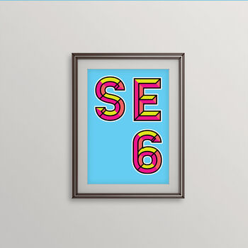 Se6 London Postcode Neon Typography Print, 3 of 4