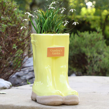 Personalised Large Yellow Welly Boots Planter, 3 of 11