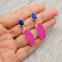 Blue Sapphire, Pink Druzy Agate Silver Earrings, thumbnail 5 of 7
